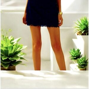 Lilly Pulitzer TATE SKIRT True Navy Cotton Lawn Jumbo Crosshatch Eyelet Size 4